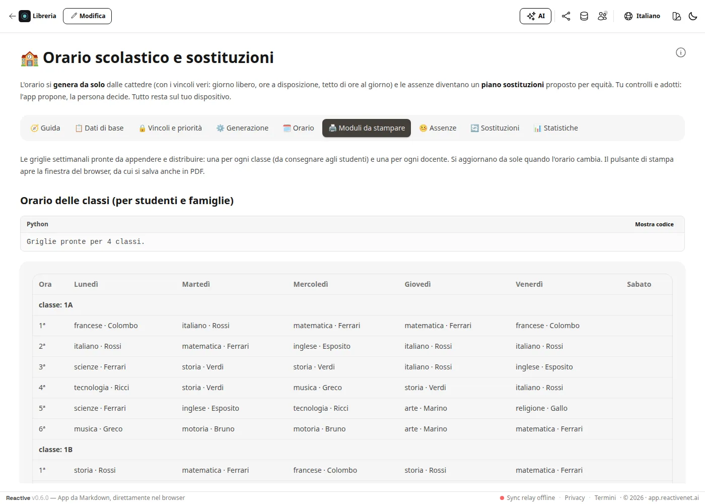 L'orario settimanale pronto da stampare